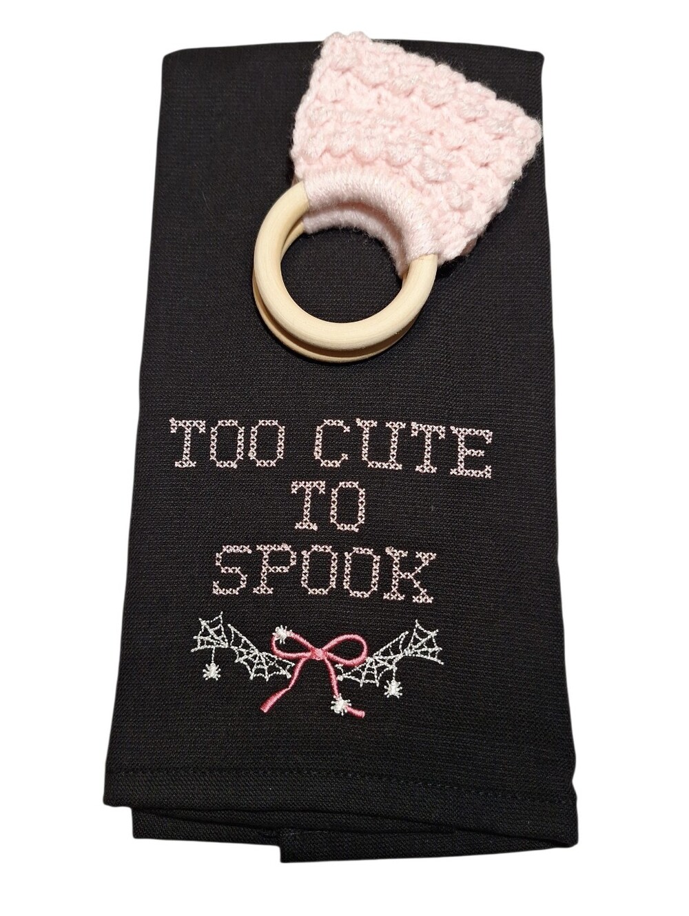 Living Essentials Too Cute To Spook Dish Towel & Crochet Towel Holder NWOT